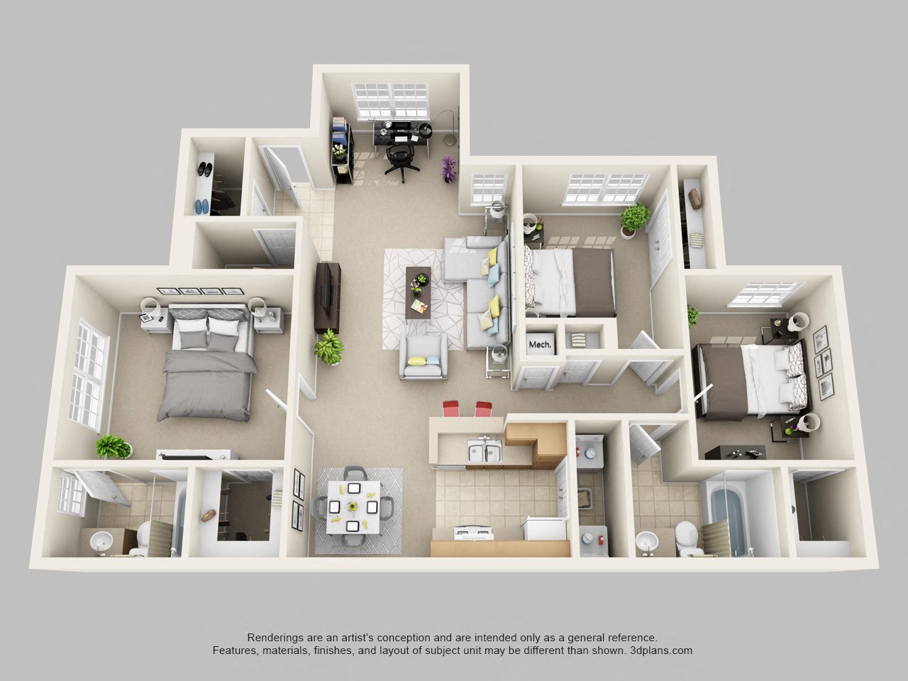 Three Bedroom Two Bath Floor Plan 3